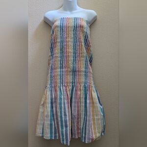 J. Crew Strapless Striped Dress/ Smocked Midi Rainbow Skirt Size 00